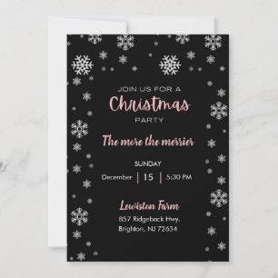 Black & Pink Snowflakes Weihnachten Party Einladun