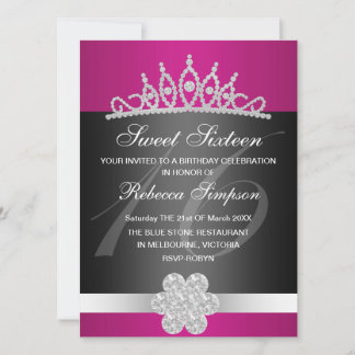 Black & Pink Sparkle Tiara Einladung zum Geburtsta