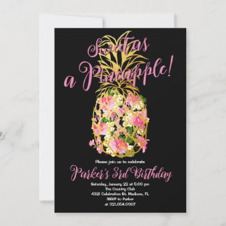 Black Pink Sweet a Pineapa Birthday Party Einladung