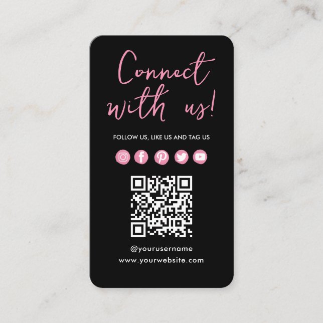 Black Pink Verbinden Sie mit dem QR-Code der Socia Visitenkarte (Vorderseite)