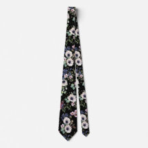 Black Pink White Green Moody Floral Neck Tie