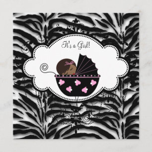 Black Pink Zebra Baby Girl Einladungen