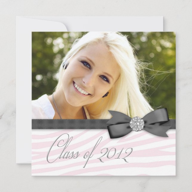 Black Pink Zebra Foto Abschluss Ankündigung (Vorderseite)