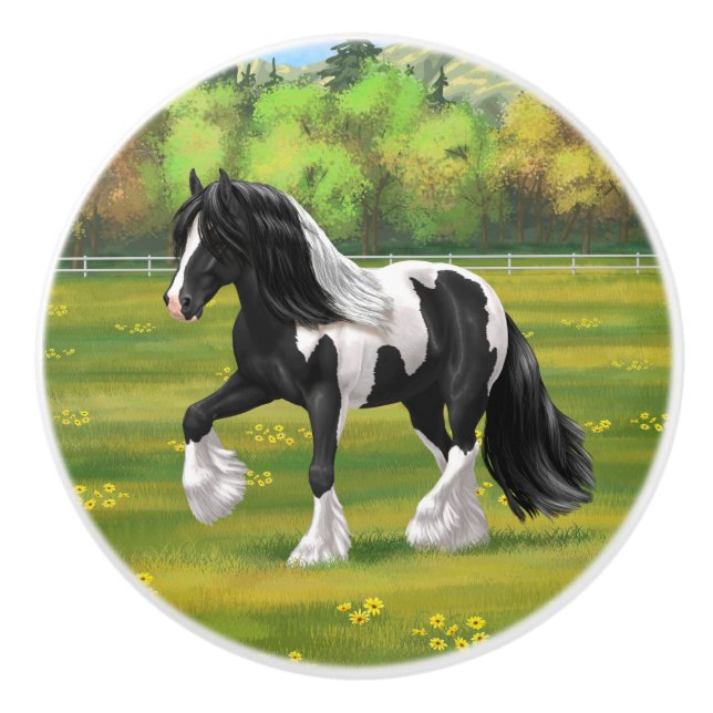 Black Pinto Piebald Sinti und Roma Vanner Entwurf  Keramikknauf (Vorderseite)