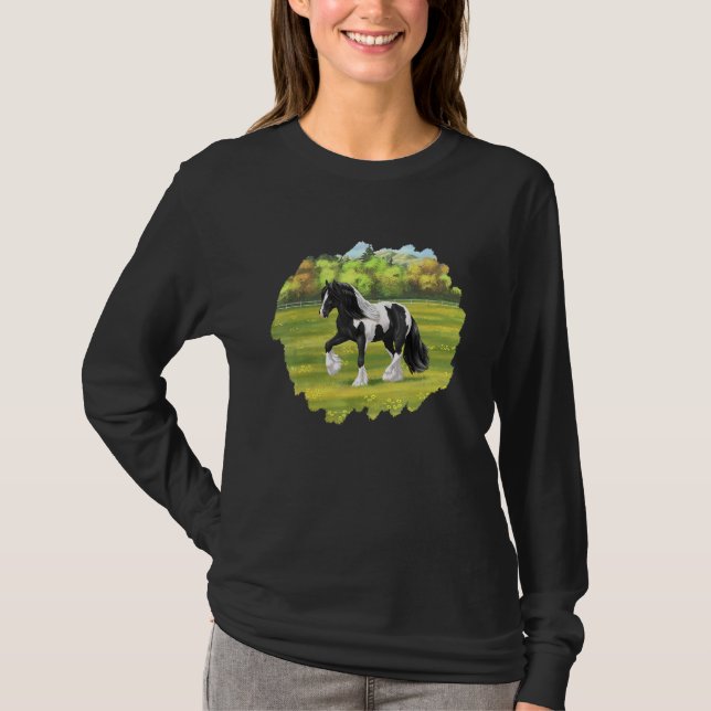 Black Pinto Piebald Sinti und Roma Vanner Irish Co T-Shirt (Vorderseite)