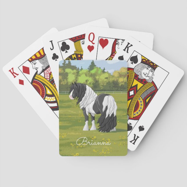 Black Pinto Piebald Sinti und Roma Vanner Pferdewe Spielkarten (Rückseite)