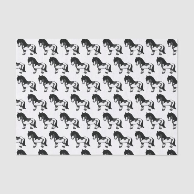 Black Pinto Shetland Pony Cartoon Pony Pattern Seidenpapier (Vorderseite)