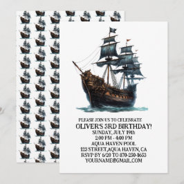 Black Pirate Ship Birthday Einladung