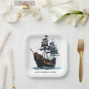 Black Pirate Ship Birthday Pappteller