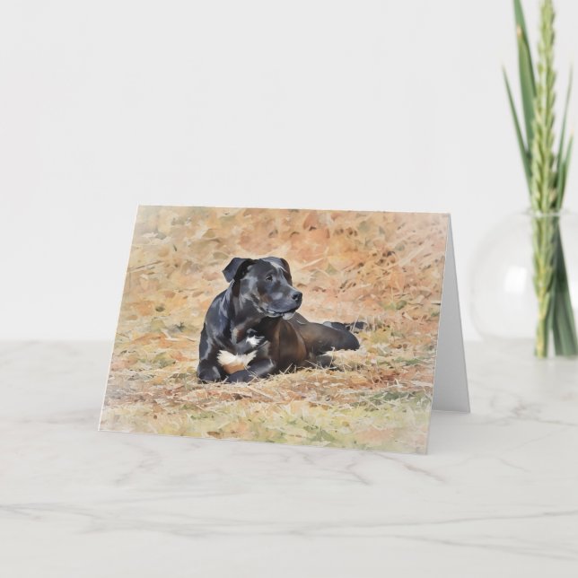 Black Pit Bull Dog Joli Chien Art Note Carte (Devant)