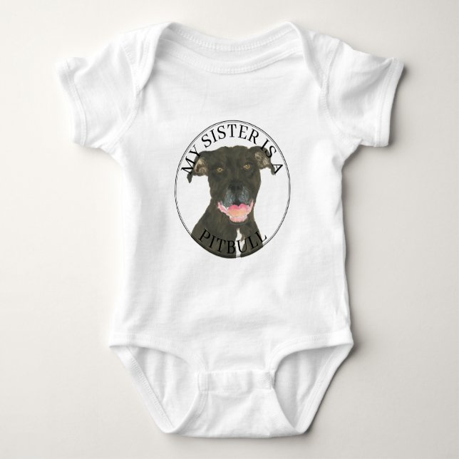 Black Pitbull Dog Big Sister Baby Strampler (Vorderseite)