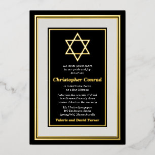 Black Platinum Gold Foil Star von David Bar Mitzva Folieneinladung