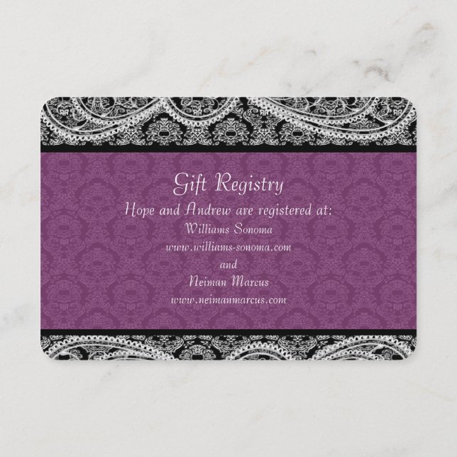Black Plum Monogram Damask Gift Registry Wedding Begleitkarte (Rückseite)