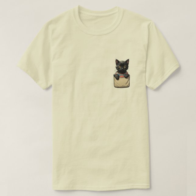 Black Pocket Cat T-Shirt (Design vorne)