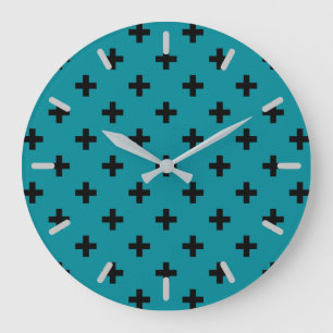 Black polka crosses on teal große wanduhr