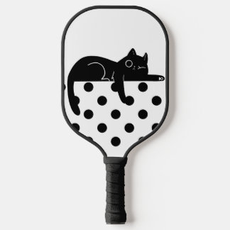 Black polka dot cat Pickleball Paddle