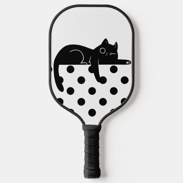 Black polka dot cat Pickleball Paddle (Vorderseite)