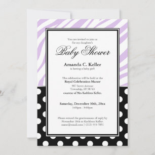 Black Polka Dot Lila Zebra Print Baby Dusche Einladung