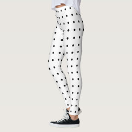 Black Polka Dot Pattern auf Weiß Leggings