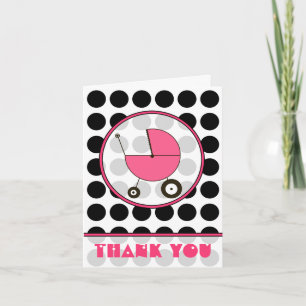 Black Polka Dot / Pink Baby Carriage Vielen Dank Dankeskarte
