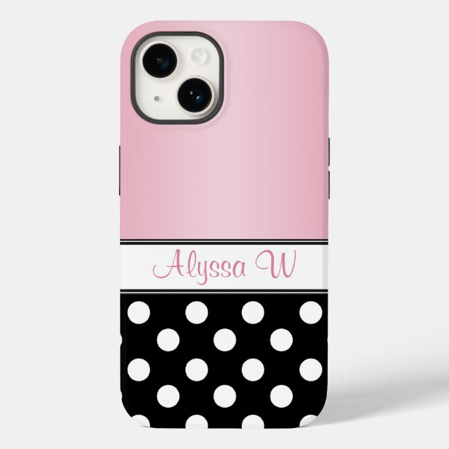 Black Polka Dot Pink Case-Mate iPhone 14 Hülle (Rückseite)
