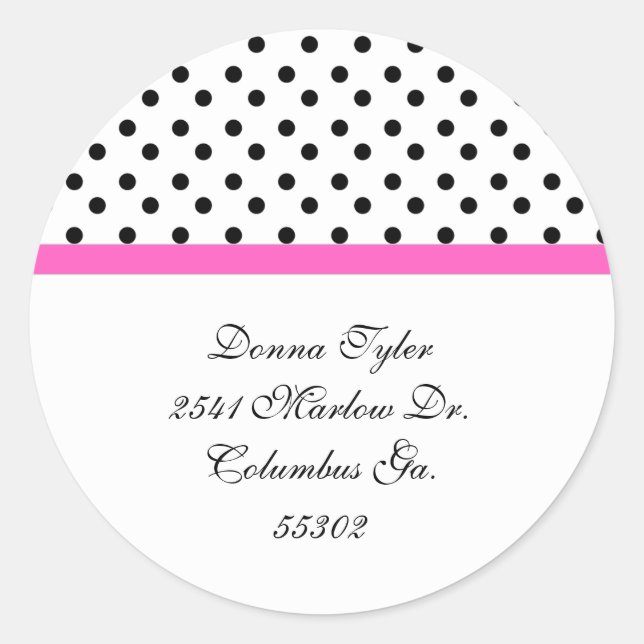 Black Polka Dot & Pink Trim Address Stickers (Vorderseite)
