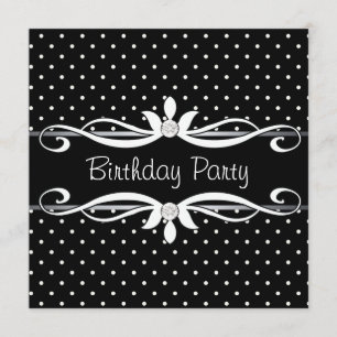 Black Polka Dot Womans Geburtstagsparty Einladung