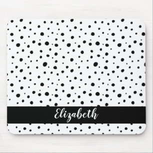 Black Polka Dots Abstrakt Minimaler Name Mousepad