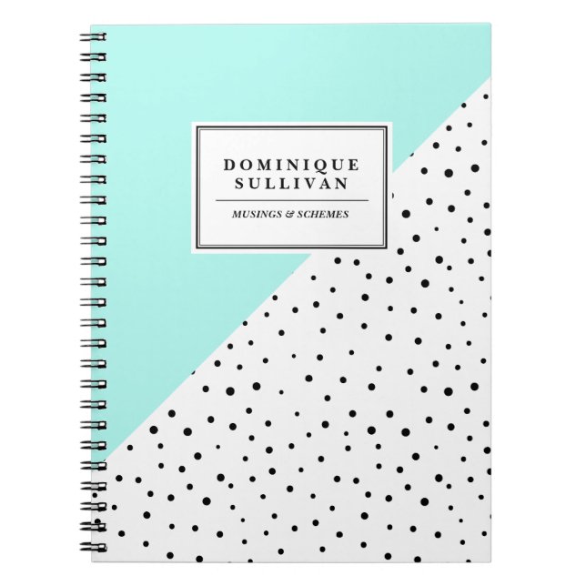 Black Polka Dots Aqua Abtract Muster Personalisier Notizblock (Vorderseite)