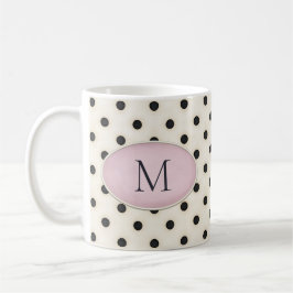 Black Polka Dots auf Elfenbeinrosa Oval Mit Monogr Kaffeetasse