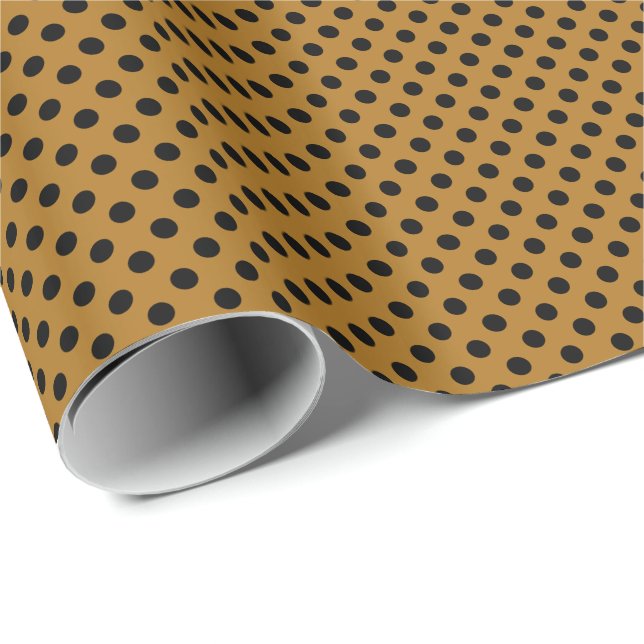 Black Polka Dots auf Matte Gold Geschenkpapier (Rolleneckpunkt)