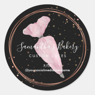 Black Polka Dots Konditorei Backen Designer Bäcker Runder Aufkleber