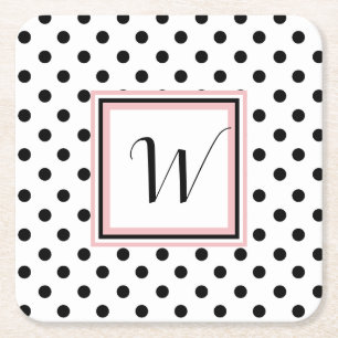 Black Polka Dots Mit Monogramm Paper Untersetzer
