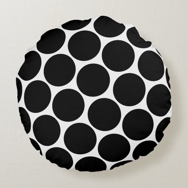 Black Polka Dots Muster Rundes Kissen (Rückseite)