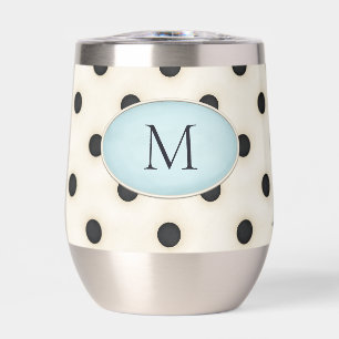 Black Polka Dots on Ivory Mit Monogramm (Blassblau