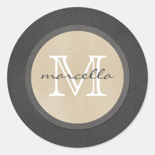 Black Polka Dots Small Monogram Runder Aufkleber