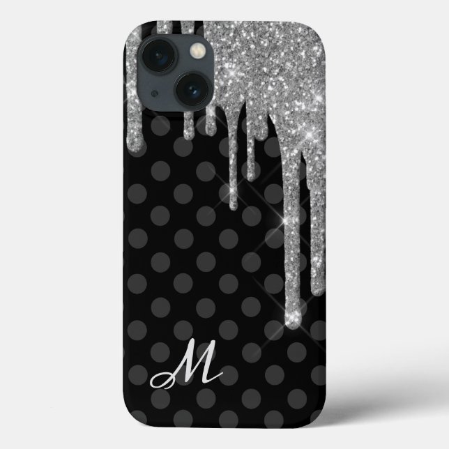 Black Polka Dots und Silver Glitzer Case-Mate iPhone Hülle (Rückseite)