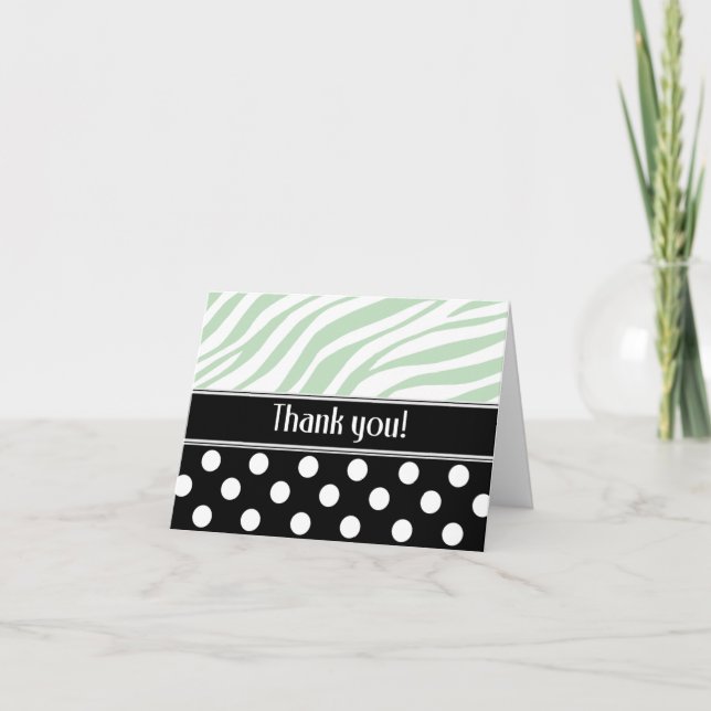 Black Polka Point Green Zebra Imprimer Carte de re (Devant)