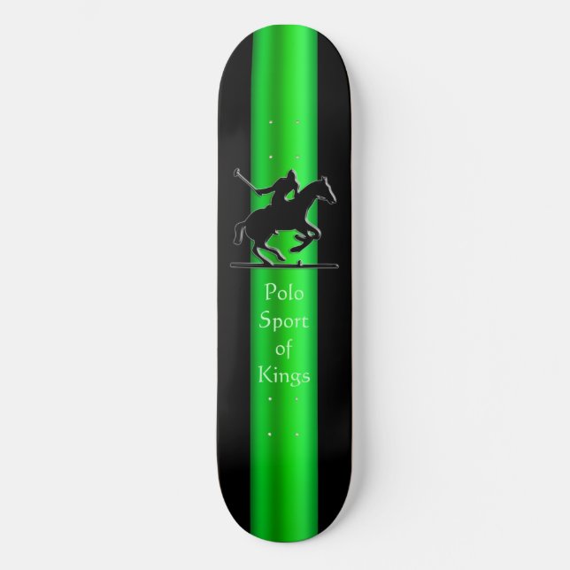 Black Polo Pony and Rider, grüner Farbstreifen Skateboard (Vorderseite)