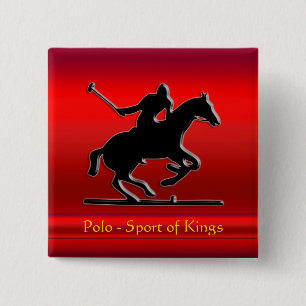Black Polo Pony and Rider im roten Chrom-Look Button