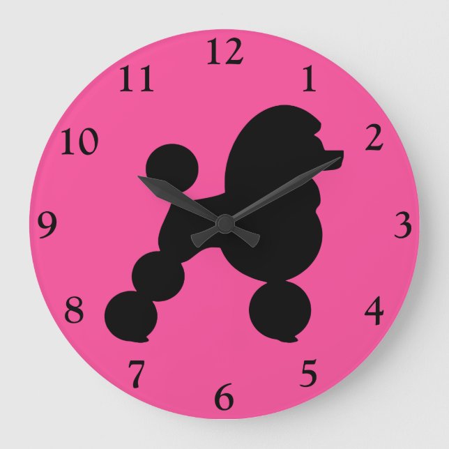 Black Poodle auf Pink Große Wanduhr (Vorderseite)