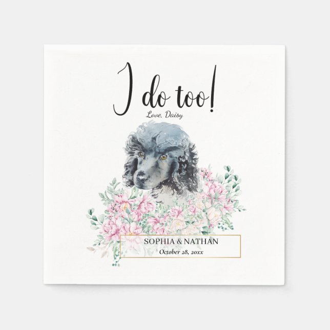 Black Poodle Dog Wedding Cocktail Napkins Serviette (Vorderseite)