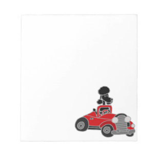 Black Poodle Driving Red Convertible Car Notizblock