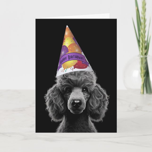 Black Poodle Head Party Hat with Happy Birthday  Karte (Vorderseite)