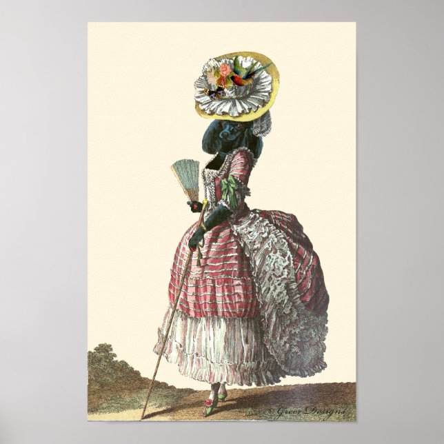 Black Poodle in Marie Antoinette Kostüm Drucken Poster (Vorne)