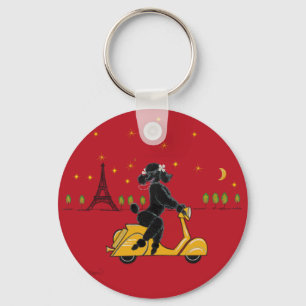 Black Poodle in Paris und Scooter Schlüsselanhänger