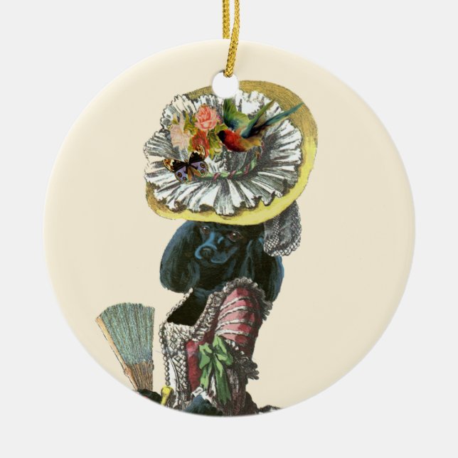 Black Poodle Marie Antoinette Weihnachtsverzierung Keramikornament (Vorne)