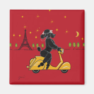 Black Poodle Paris Scooter Eiffel Tower Magnet
