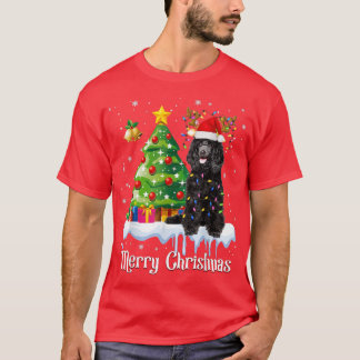 Black Poodle Santa Christmas Tree Lights Hund Love T-Shirt
