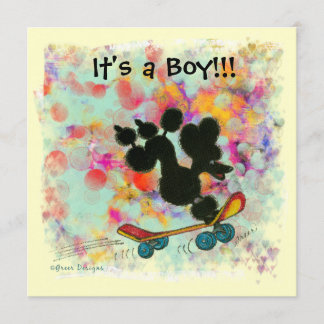 Black Poodle Scooter Baby Boy Faire-part